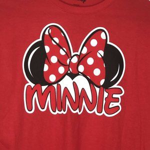 Disney MINNIE Mouse Womens T Shirt Big Ears Bow Polka Dot Red Large 12 14 NEW
